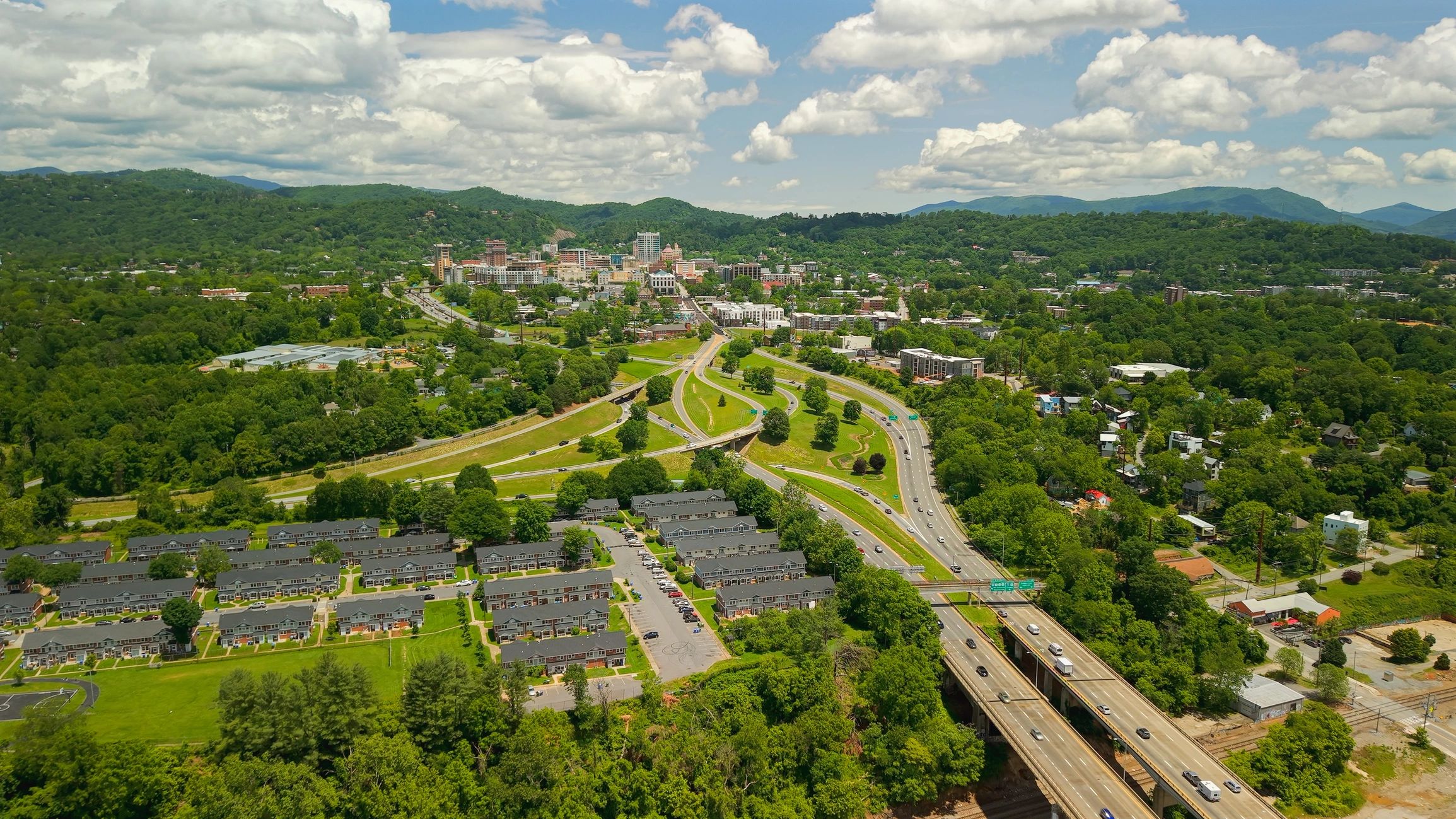 North Carolina mountain town skyline